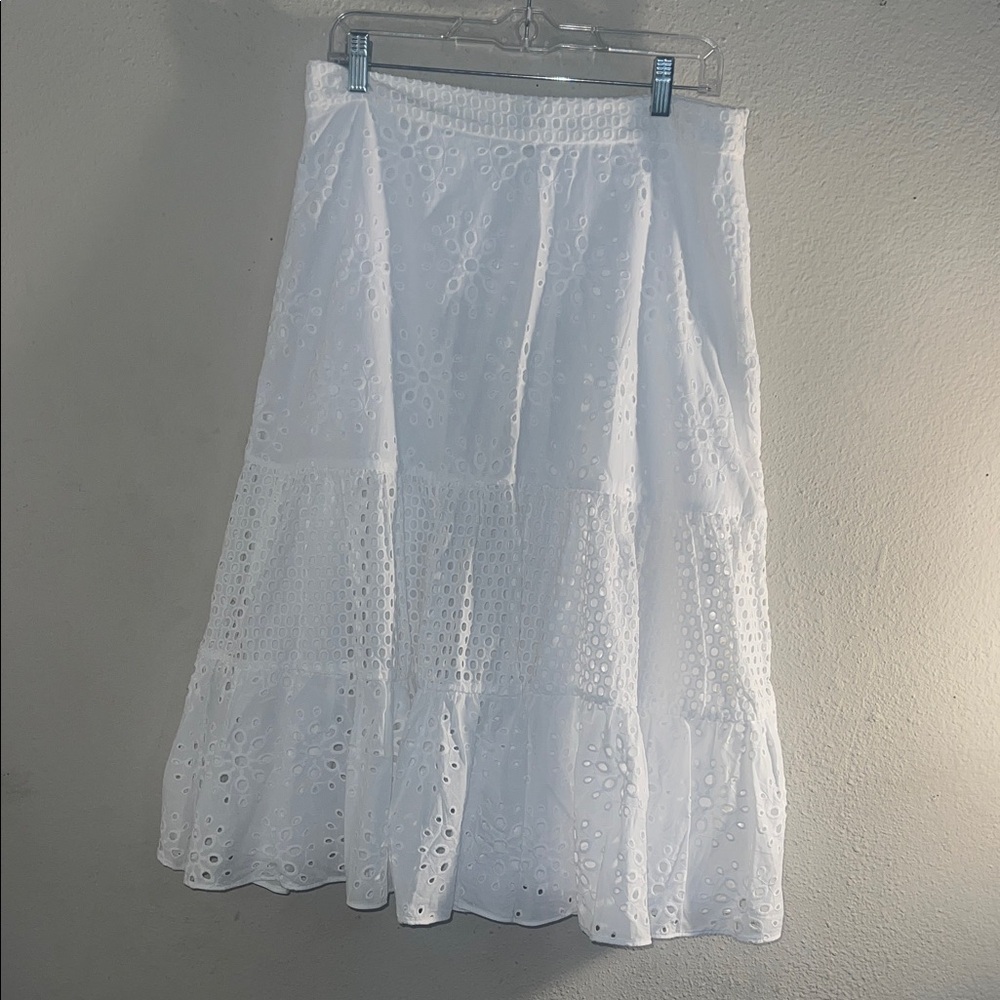 Talbots Elegant White Eyelet A-Line Skirt